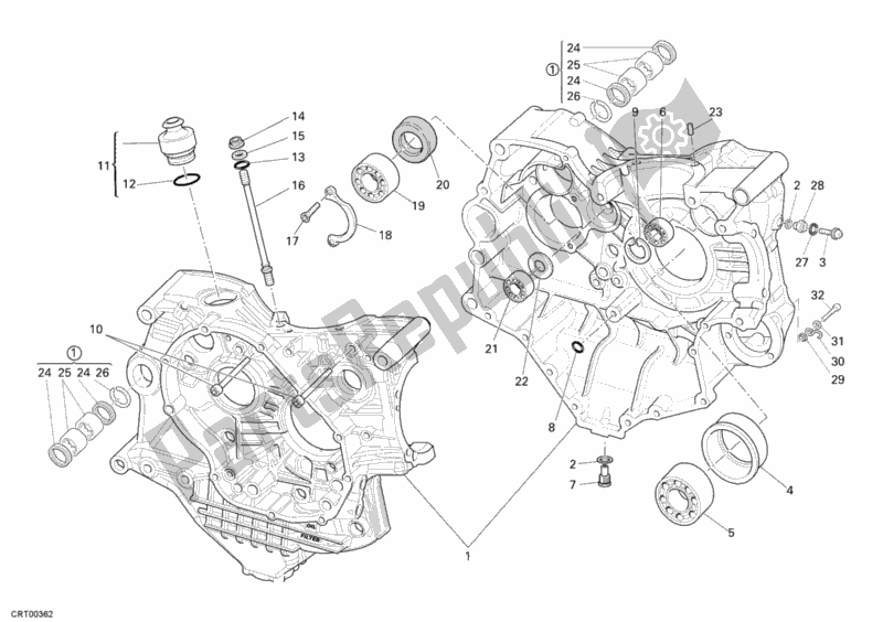 All parts for the Crankcase of the Ducati Monster S4R USA 1000 2008